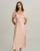 Pink Floral Square Neck Puffed Sleeve Midi Dress sold by rihoas