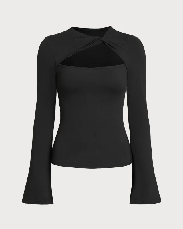 Black Cut Out Slim Knit Tee sold by rihoas