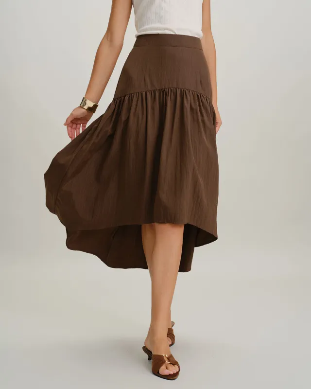 Brown High Waisted High-Low Midi Skirt sold by rihoas
