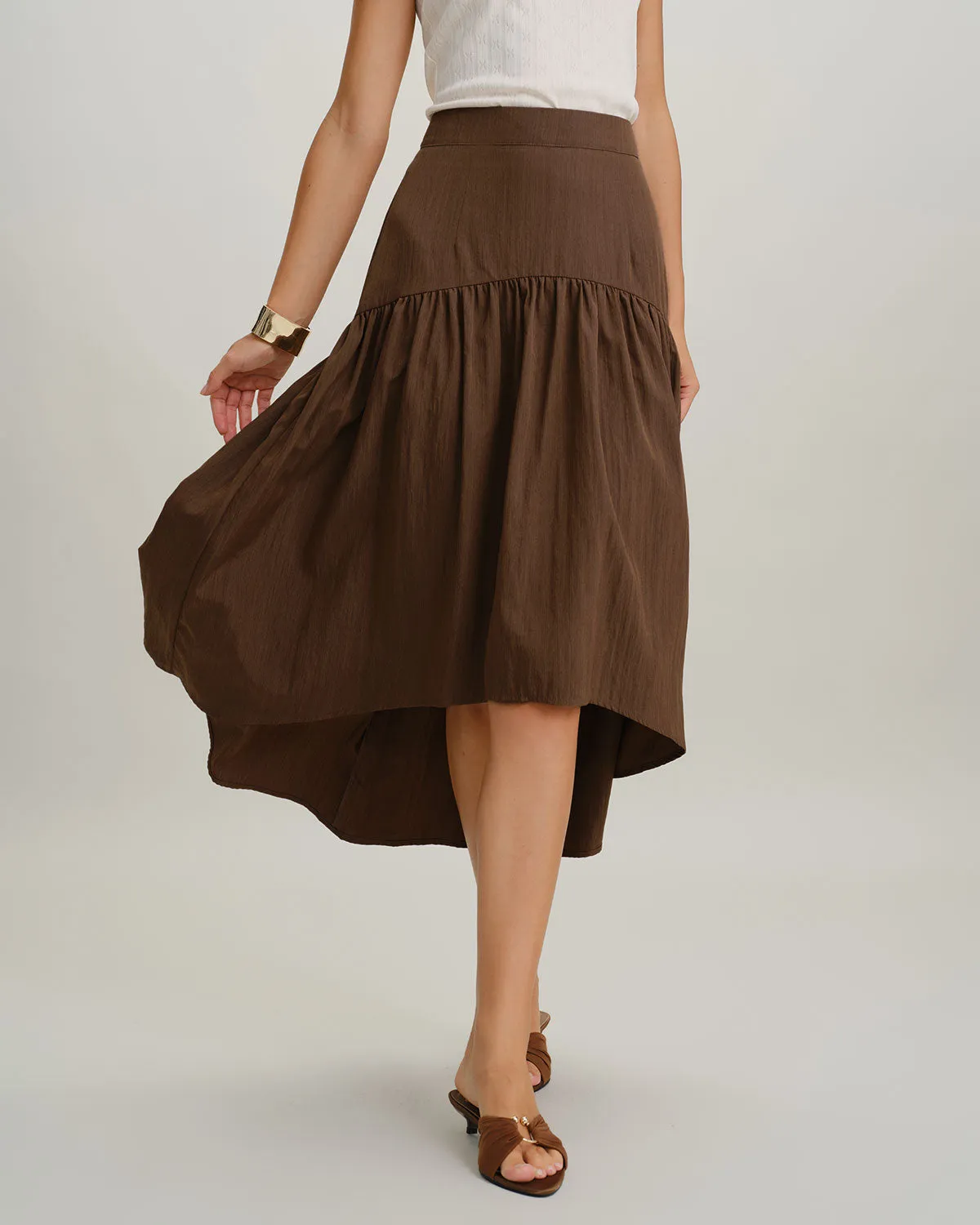 Brown High Waisted High-Low Midi Skirt sold by rihoas