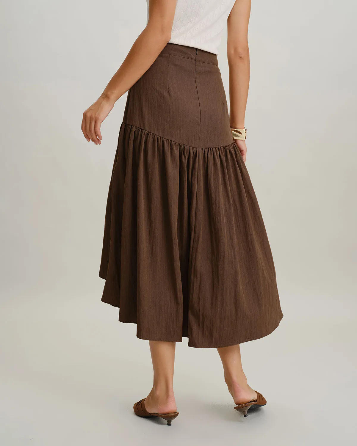 Brown High Waisted High-Low Midi Skirt sold by rihoas product image thumbnail 5