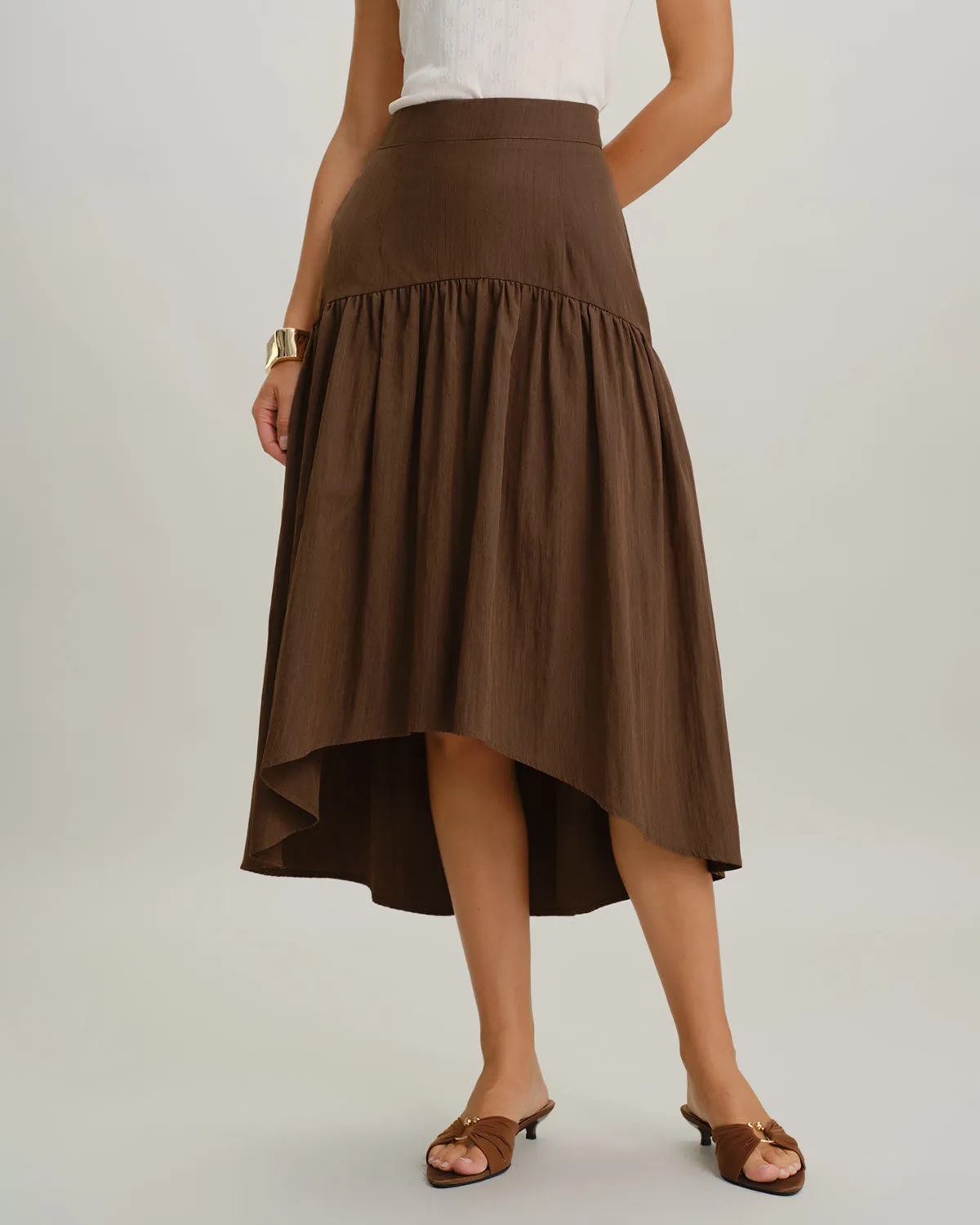 Brown High Waisted High-Low Midi Skirt sold by rihoas product image thumbnail 3