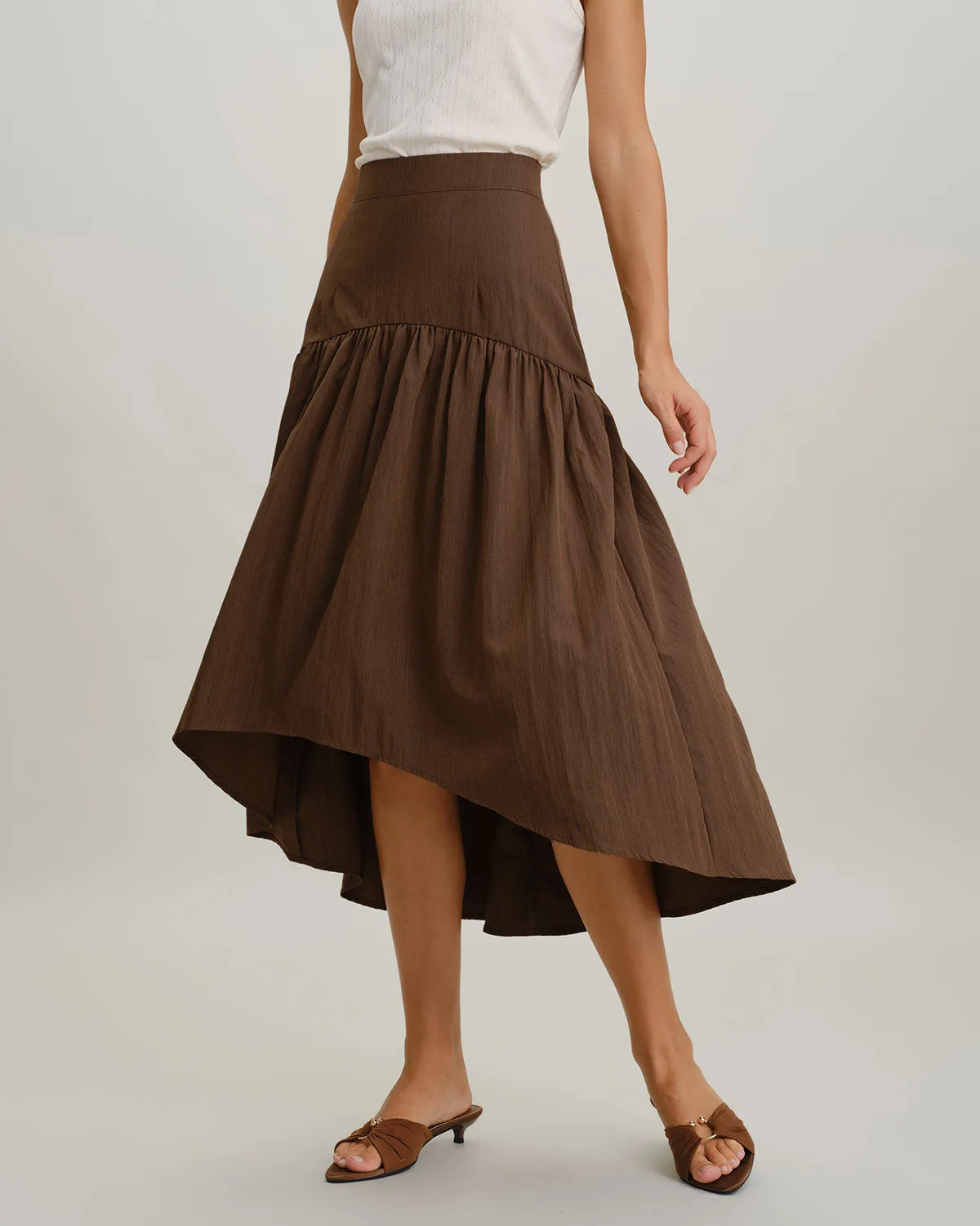 Brown High Waisted High-Low Midi Skirt sold by rihoas product image thumbnail 4