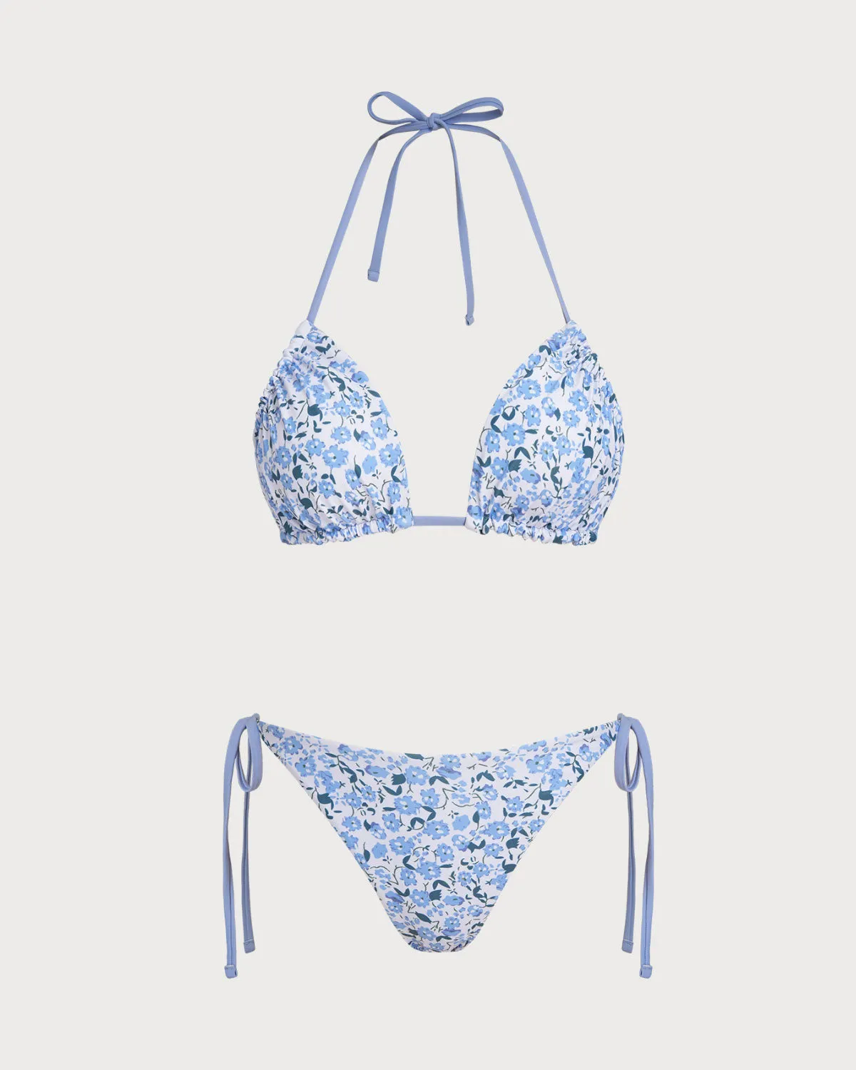 Blue Floral Triangle Bikini Set sold by rihoas
