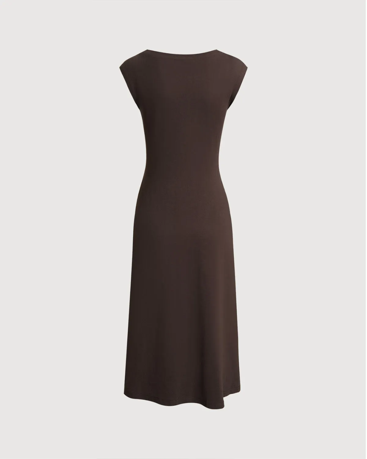 Brown Boat Neck Cap Sleeve Midi Dress sold by rihoas product image thumbnail 2