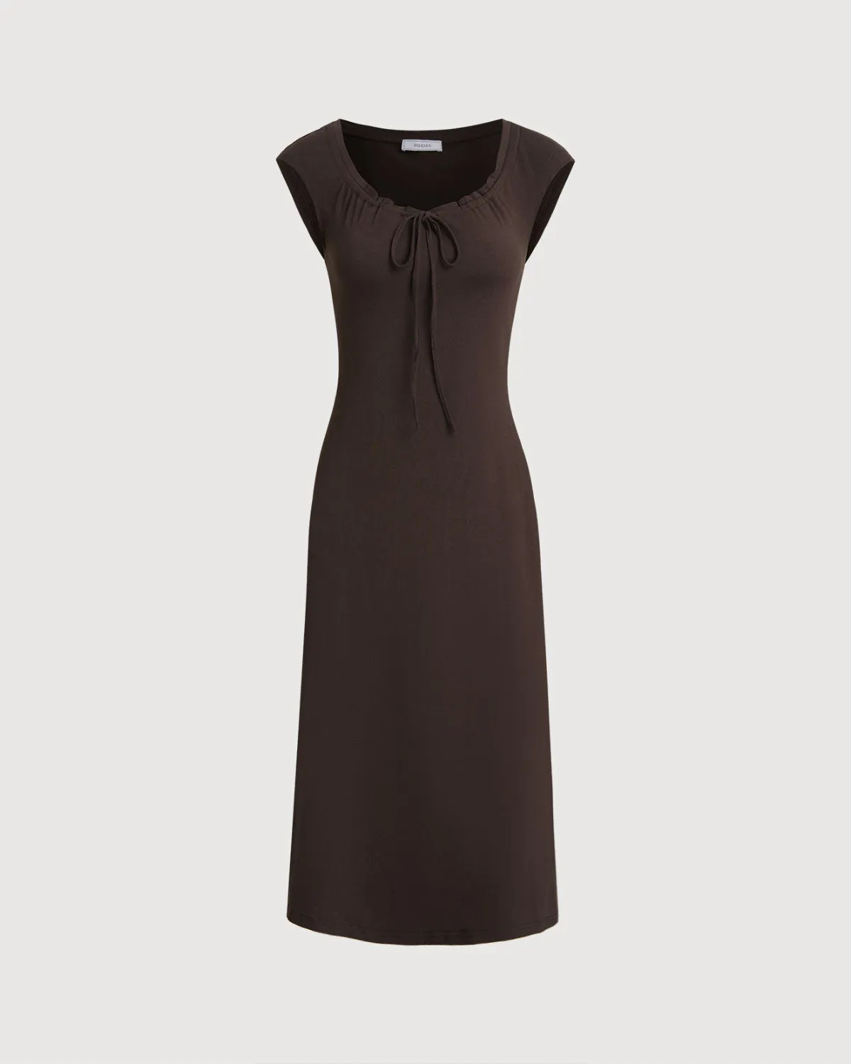 Brown Boat Neck Cap Sleeve Midi Dress sold by rihoas