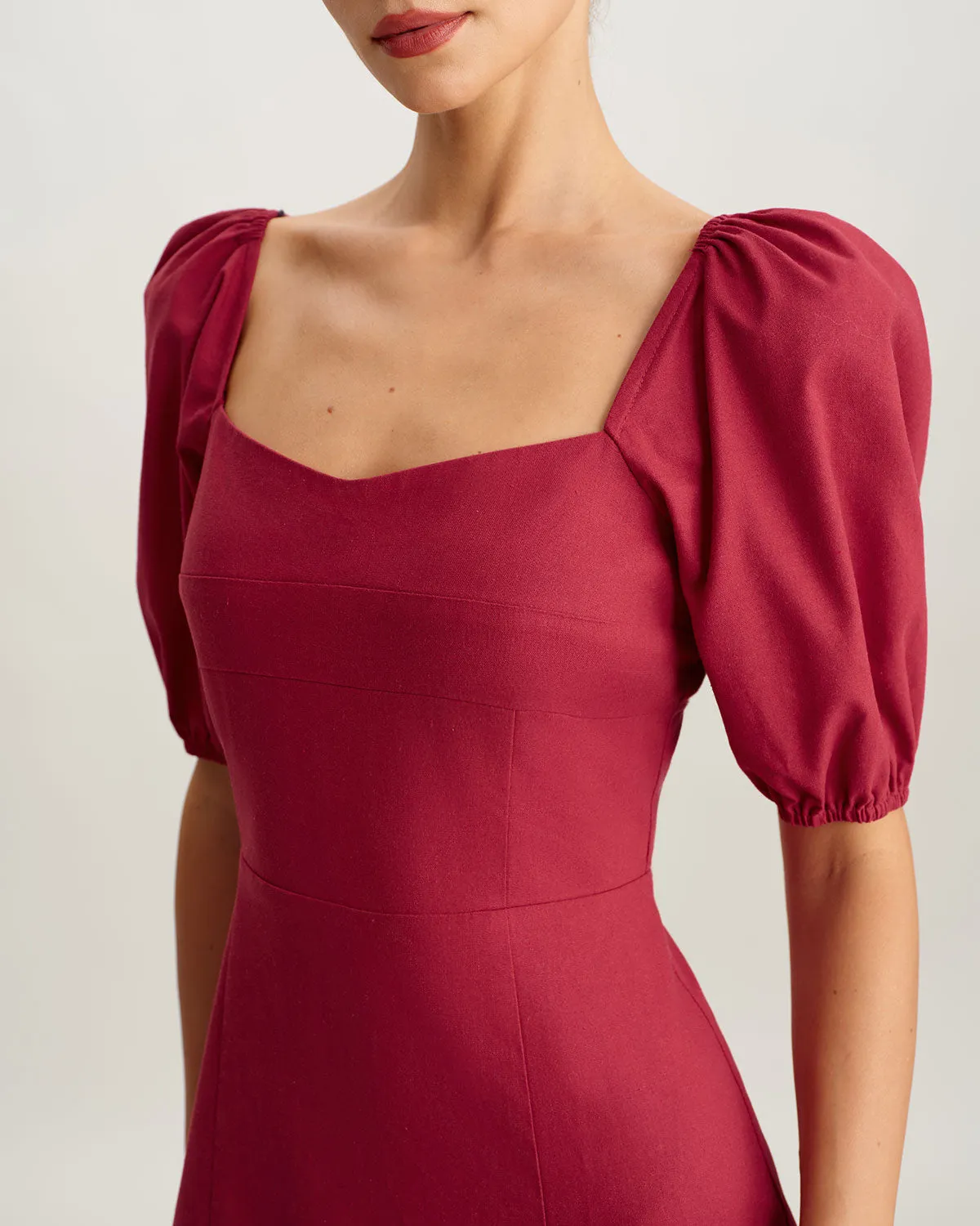 Red Square Neck Shirred Midi Dress sold by rihoas product image thumbnail 2