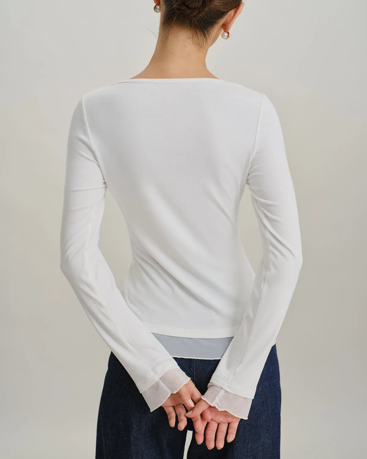 White Round Neck Knit Slim Tee sold by rihoas product image thumbnail 4