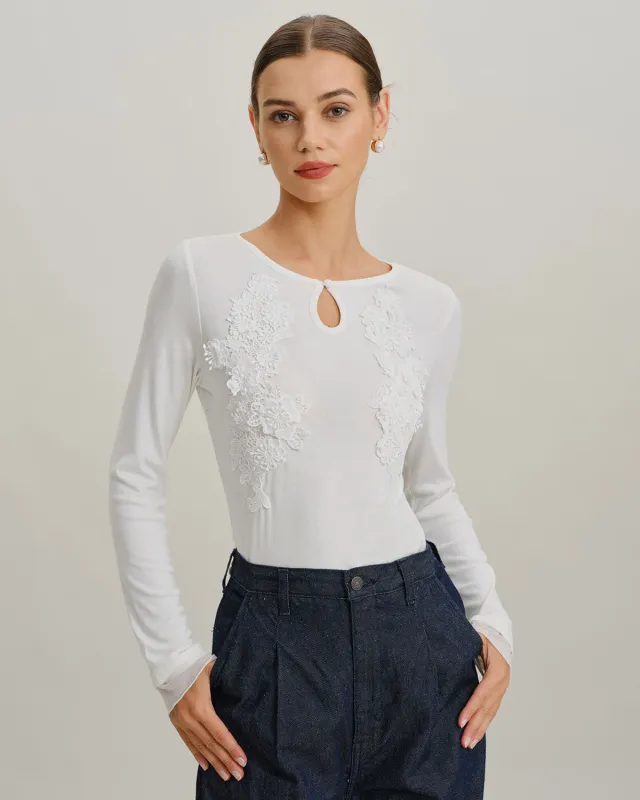 White Round Neck Knit Slim Tee sold by rihoas