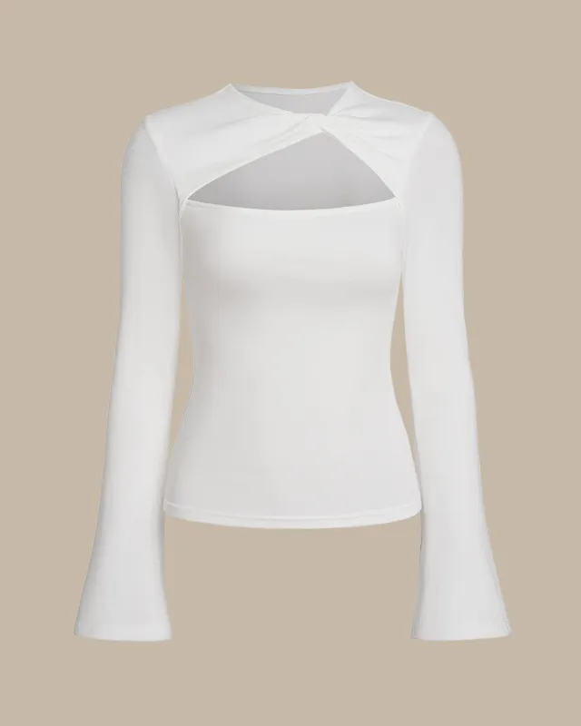 White Round Neck Cutout Slim Tee sold by rihoas