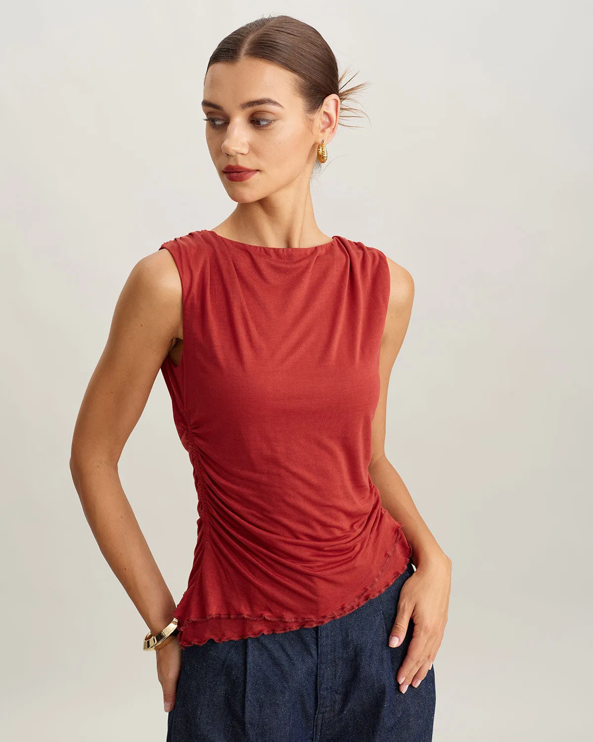 Red Round Neck Cropped Tank Top sold by rihoas