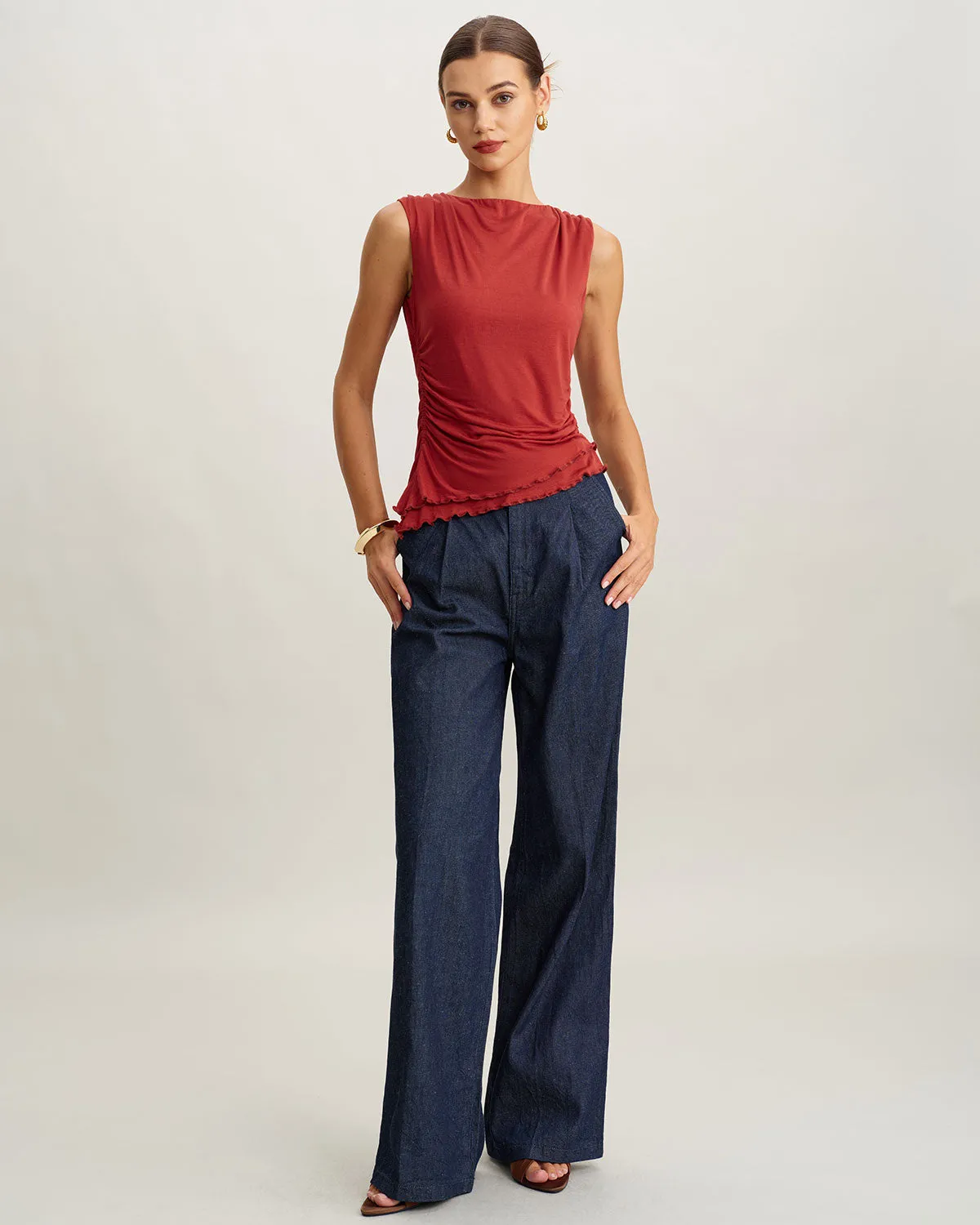 Red Round Neck Cropped Tank Top sold by rihoas product image thumbnail 3