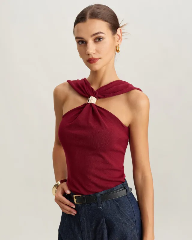 Wine Red Knit Ribbed Tank Top sold by rihoas