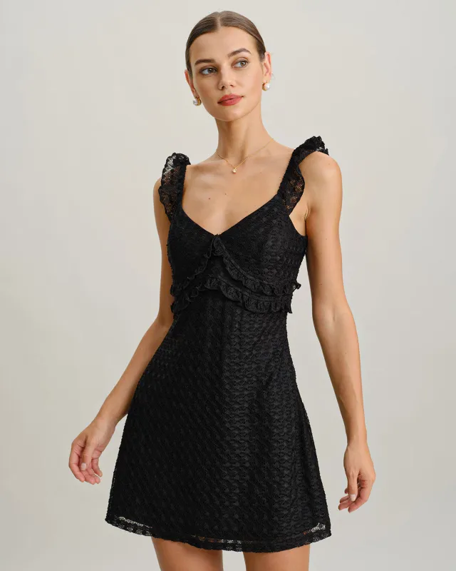 Black V Neck A-Line Slip Mini Dress sold by rihoas