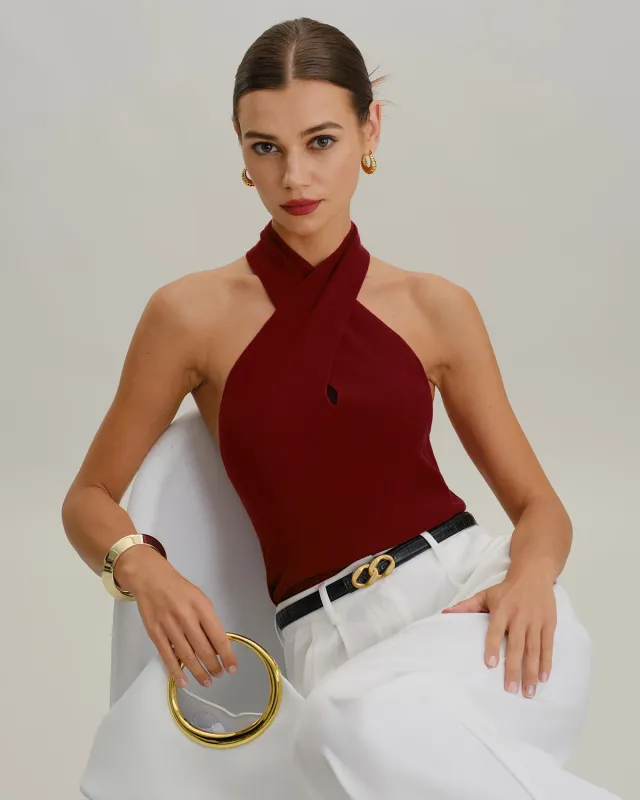 Red Knit Halter Vest made by rihoas