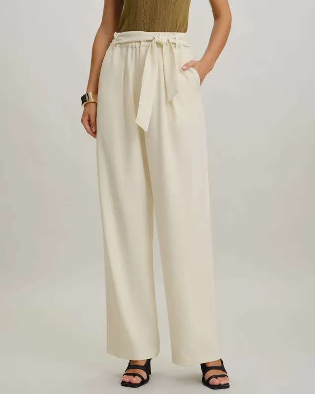 Beige High Waisted Belt Straight Pants sold by rihoas