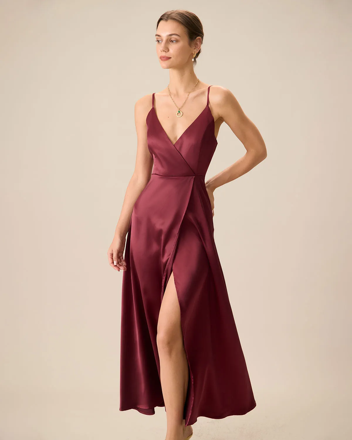 Red Satin Slit Maxi Dress sold by rihoas