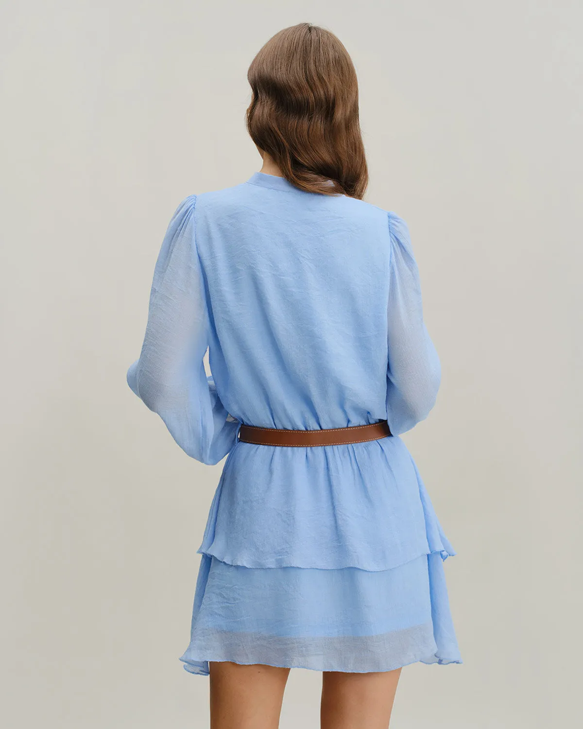 Blue V-Neck Tiered Mini Dress sold by rihoas product image thumbnail 5