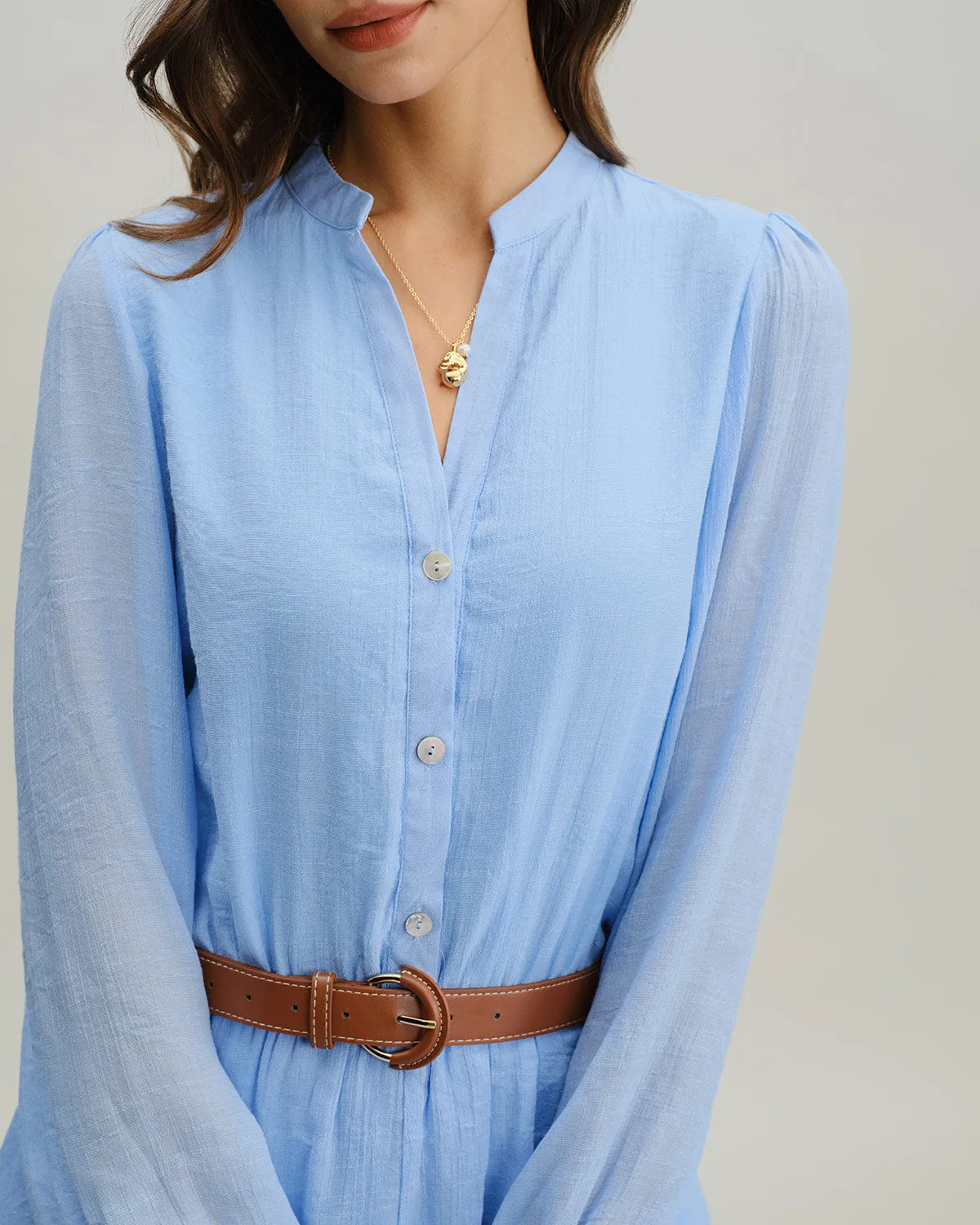 Blue V-Neck Tiered Mini Dress sold by rihoas product image thumbnail 2