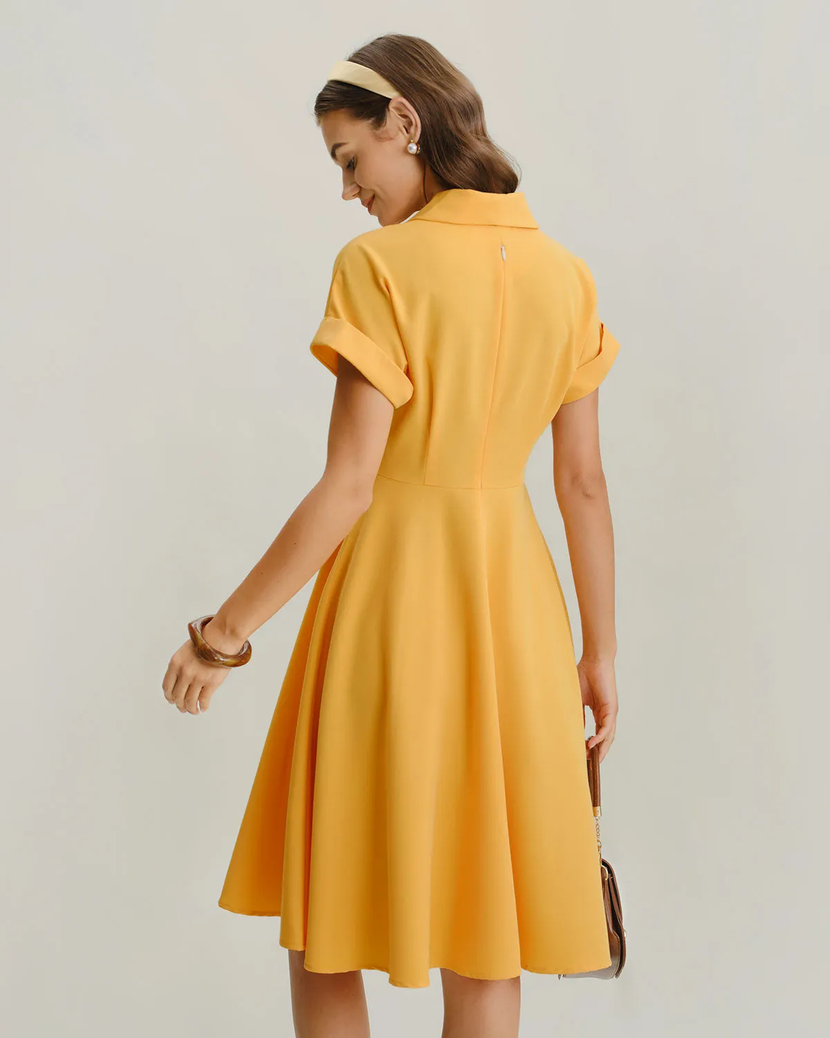 Yellow Cowl Sleeve Pleated Midi Dress sold by rihoas product image thumbnail 5