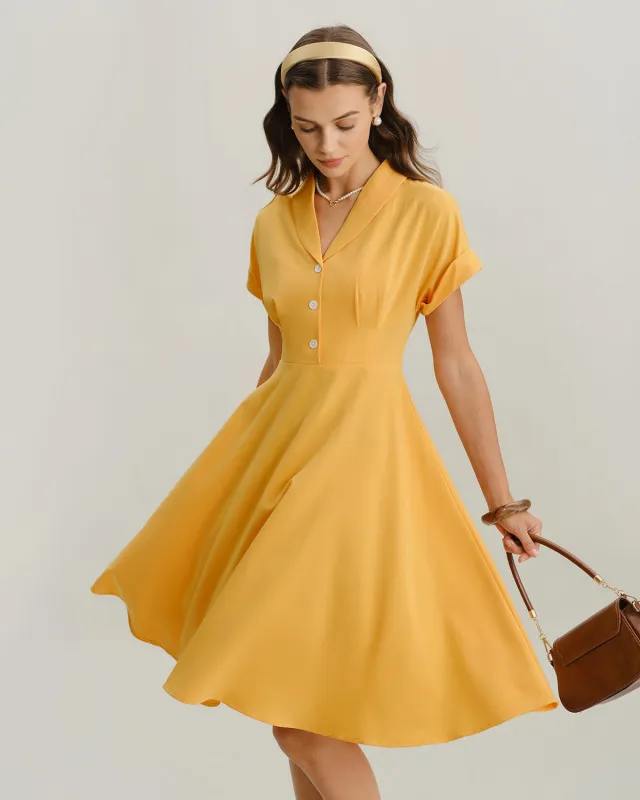 Yellow Cowl Sleeve Pleated Midi Dress sold by rihoas