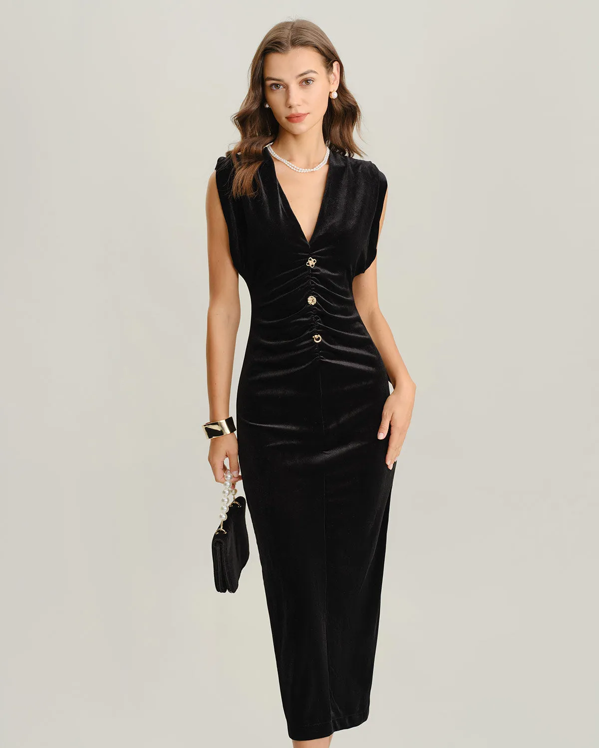 Black Velvet Bodycon Maxi Dress sold by rihoas product image thumbnail 3