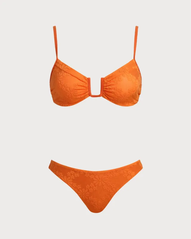 Orange Jacquard Bralette Bikini Set sold by rihoas