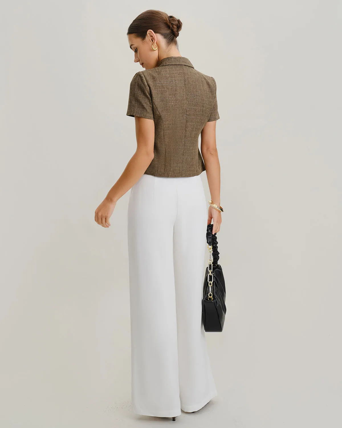 Brown Plaid Button Short Sleeve Jacket sold by rihoas product image thumbnail 5