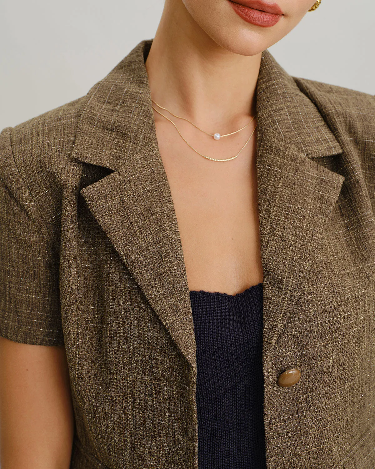 Brown Plaid Button Short Sleeve Jacket sold by rihoas product image thumbnail 2