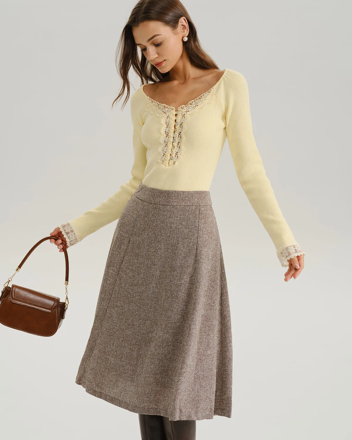 Yellow V Neck Lace Knit Tee sold by rihoas product image thumbnail 5