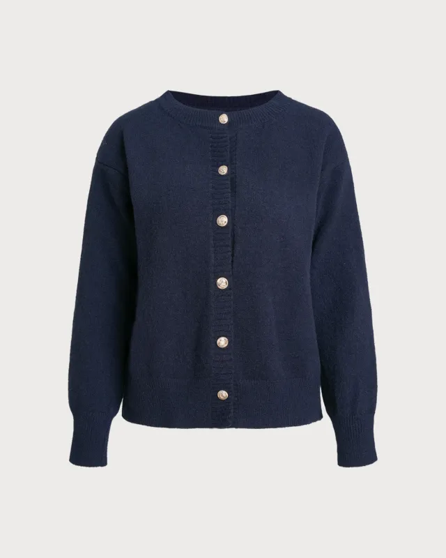 Navy Single Breasted Knit Cardigan sold by rihoas