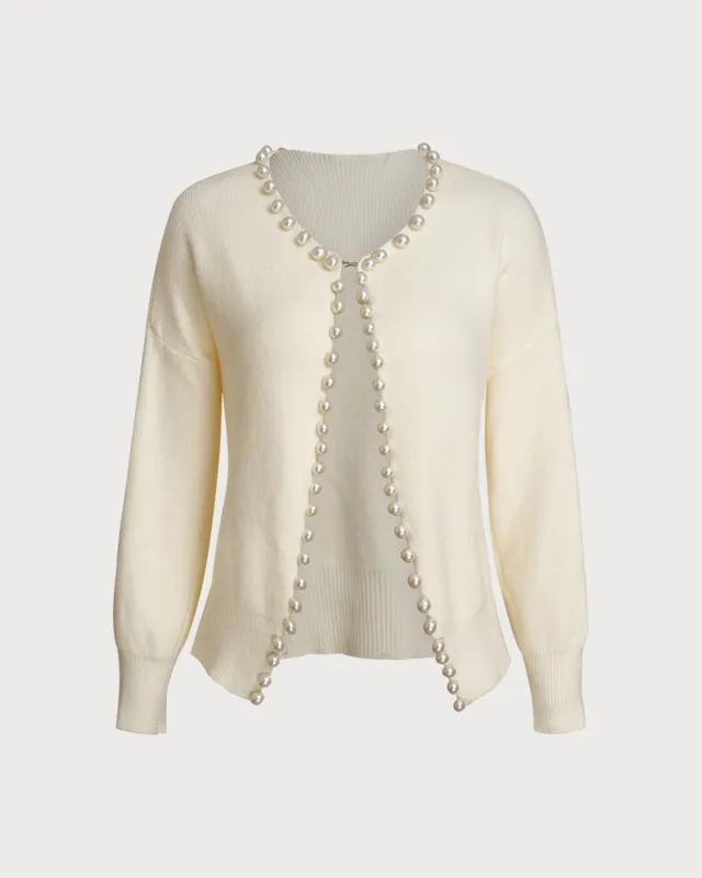 Beige Single Button Loose Knit Cardigan sold by rihoas