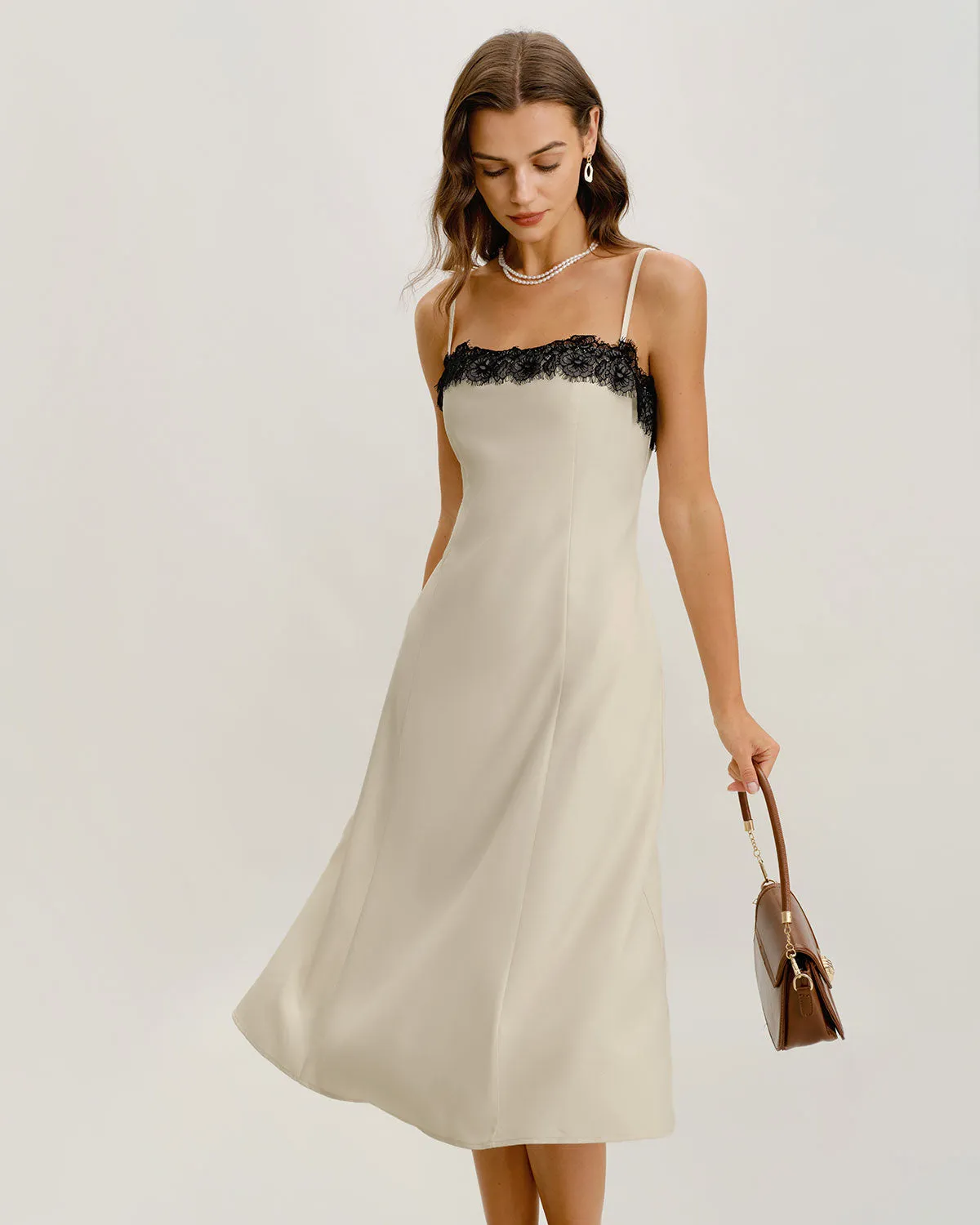 White Lace Contrasting Slip Midi Dress sold by rihoas