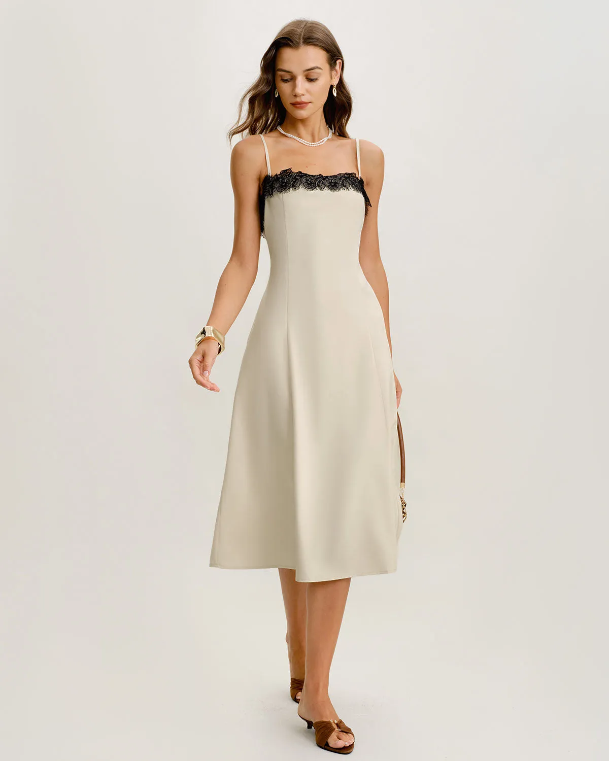 White Lace Contrasting Slip Midi Dress sold by rihoas product image thumbnail 3