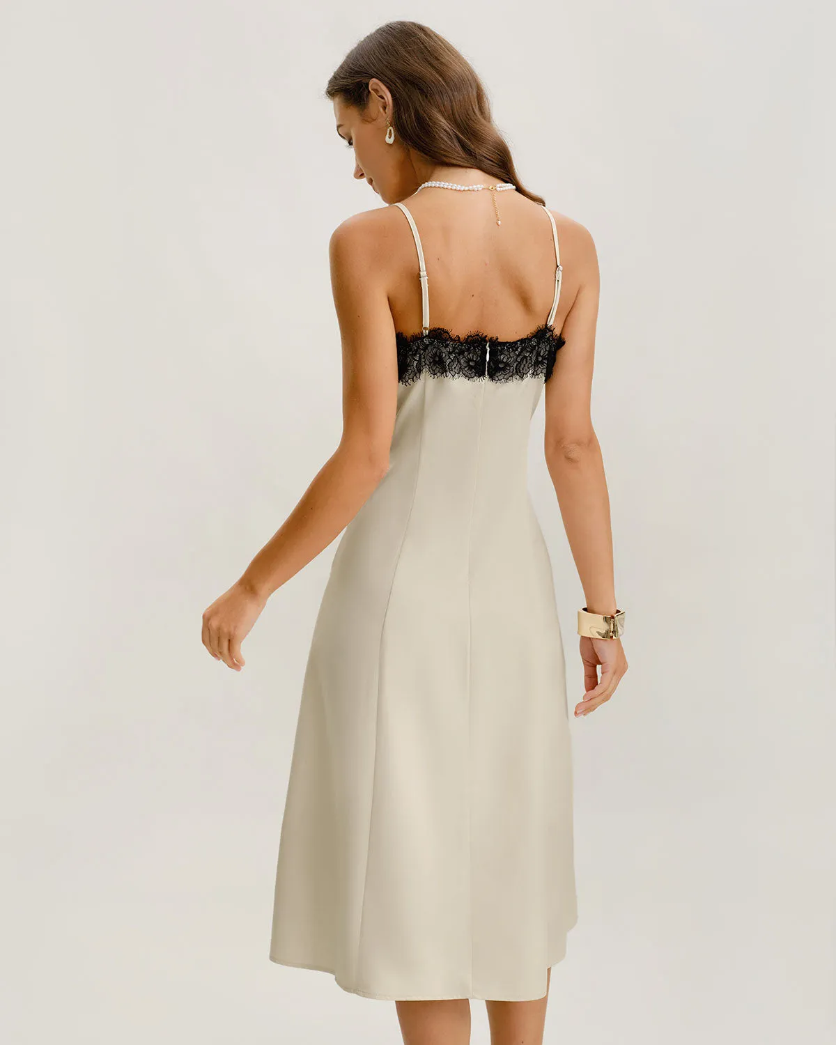 White Lace Contrasting Slip Midi Dress sold by rihoas product image thumbnail 5