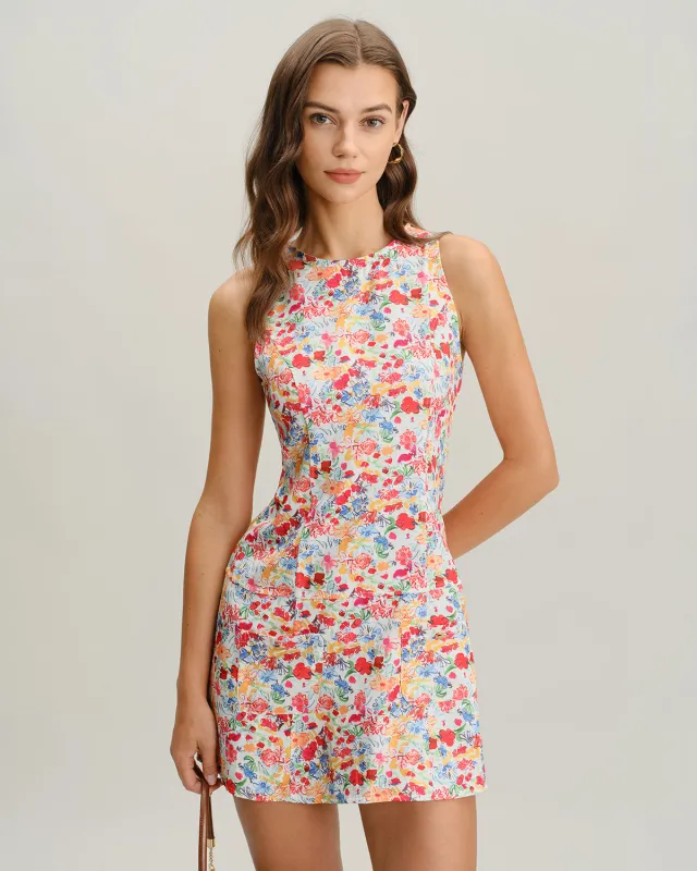 Red Floral Boat Neck Sleeveless Mini Dress sold by rihoas