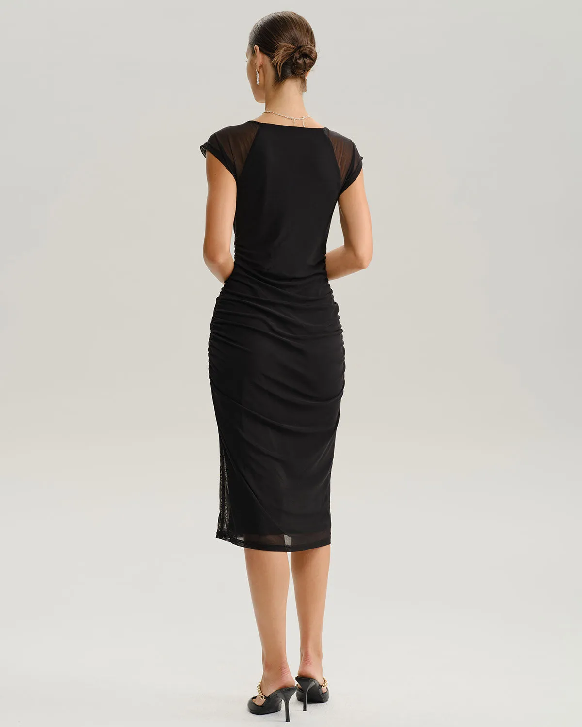 Black V Neck Mesh Midi Dress sold by rihoas product image thumbnail 5