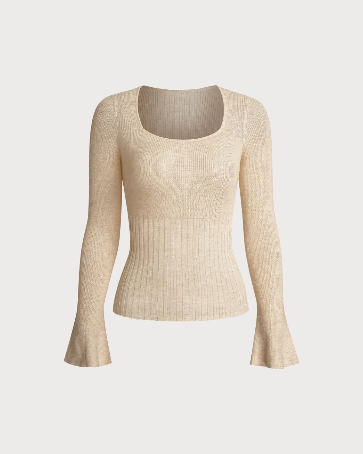 Apricot Bell Sleeve Ribbed Knit Tee sold by rihoas