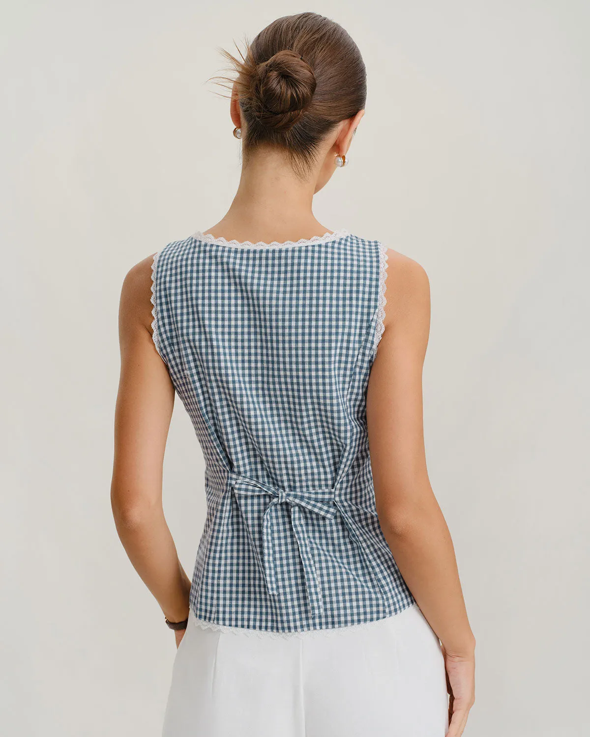 Blue Plaid Boat Neck Tank Top sold by rihoas product image thumbnail 4