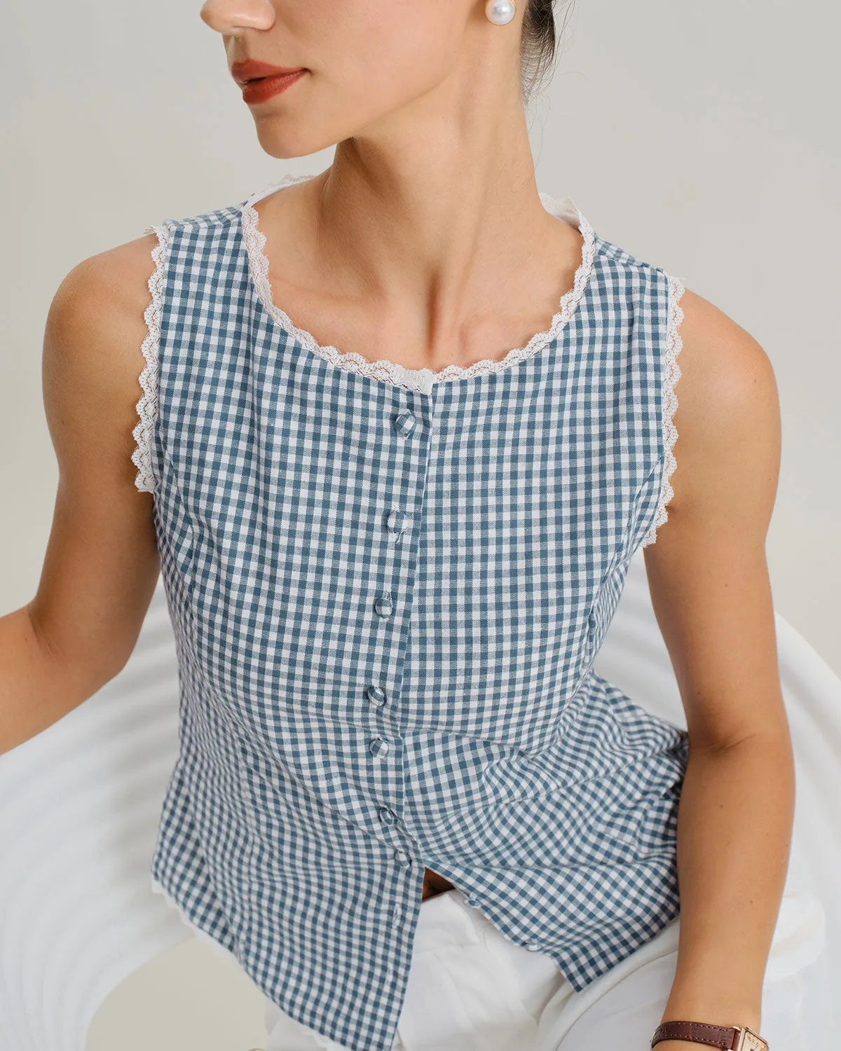 Blue Plaid Boat Neck Tank Top sold by rihoas product image thumbnail 2