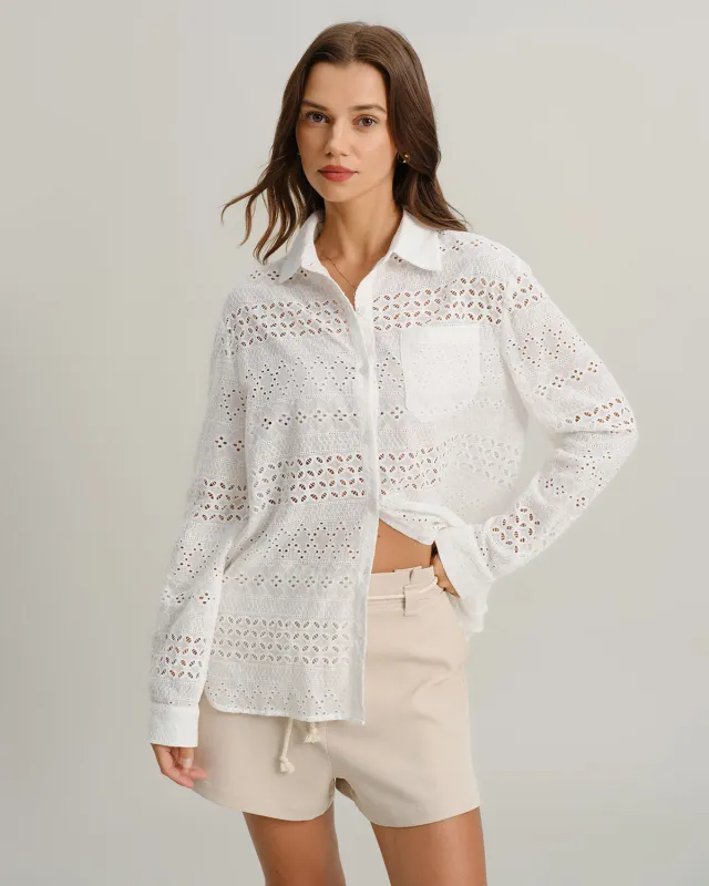 White Textured Loose Casual Shirt sold by rihoas