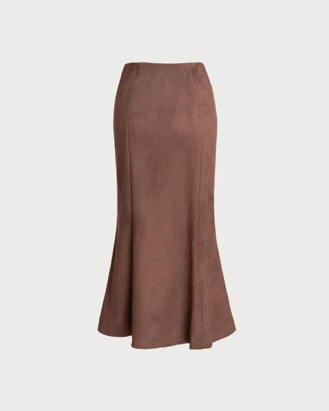 Brown Suede A-line Midi Skirt sold by rihoas