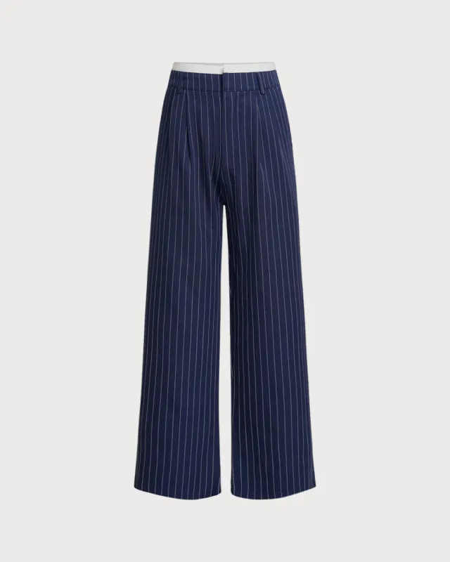 Blue Striped Straight Casual Pants sold by rihoas
