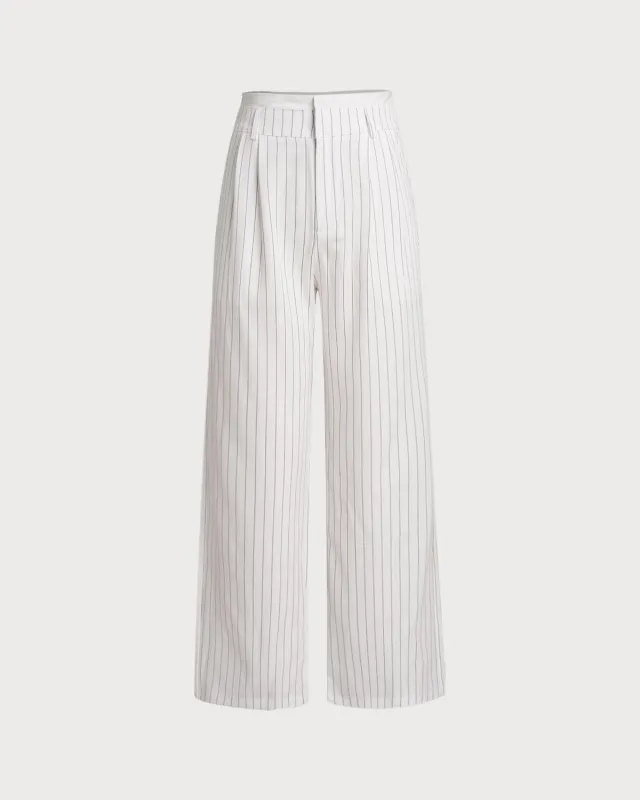 White Striped Straight Casual Pants sold by rihoas