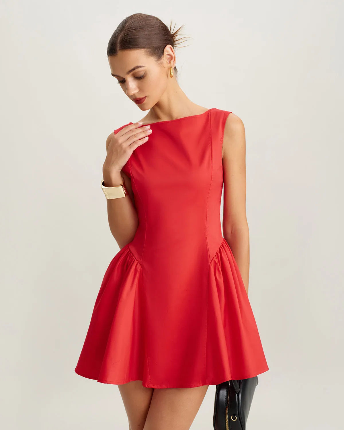 Red Ruched Sleeveless Mini Dress sold by rihoas