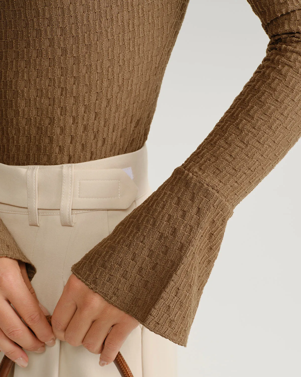 Brown Boat Neck Bell Sleeve Knit Tee sold by rihoas product image thumbnail 3