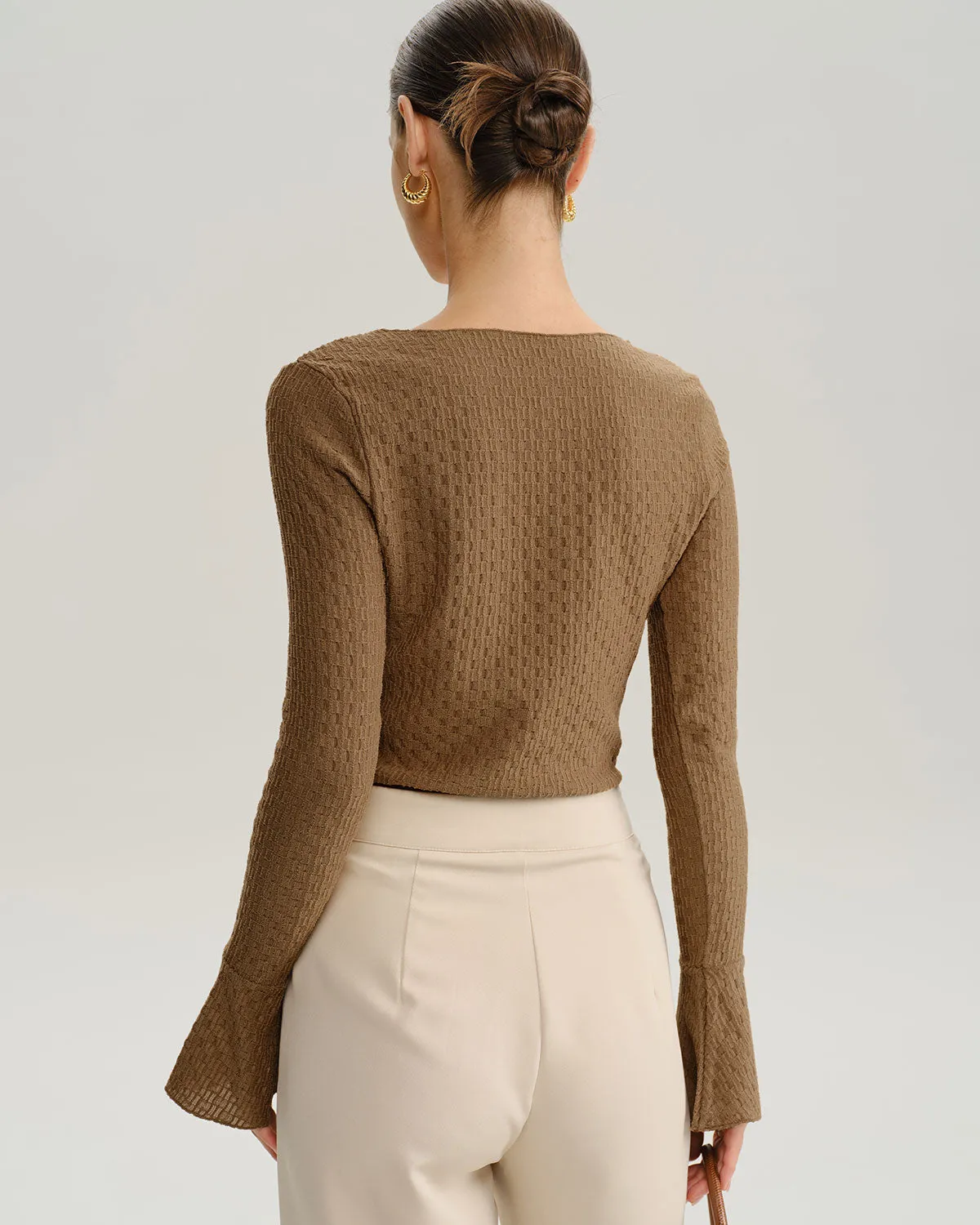 Brown Boat Neck Bell Sleeve Knit Tee sold by rihoas product image thumbnail 5