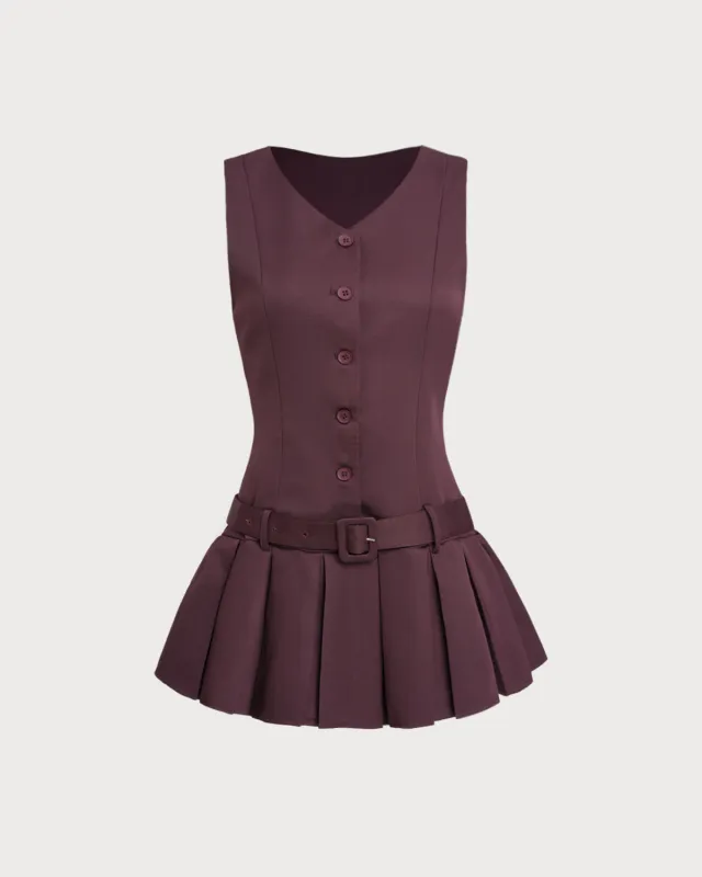 Wine Red V-Neck Sleeveless Belted Mini Dress sold by rihoas