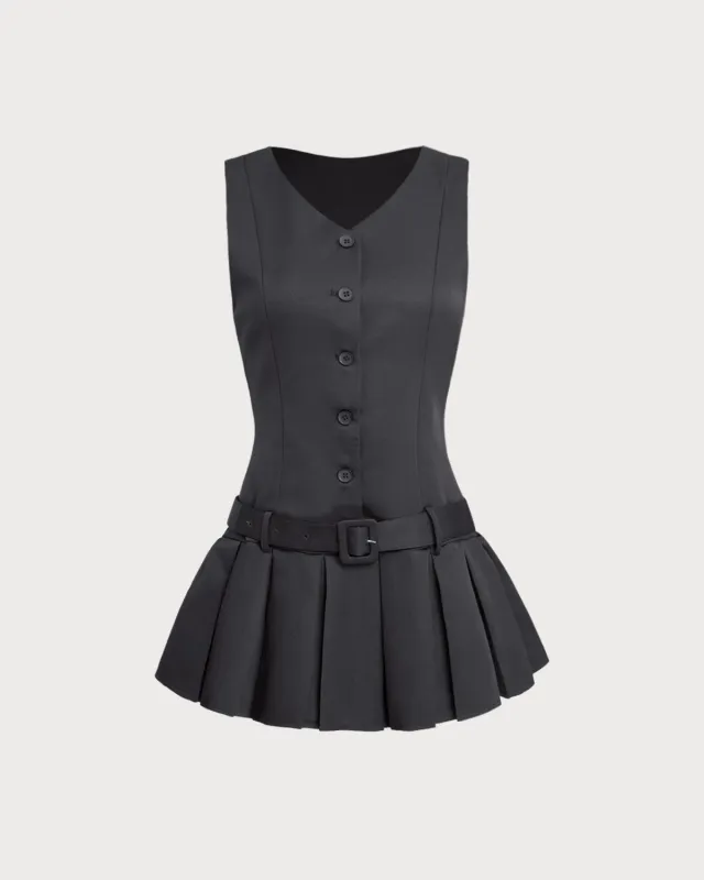 Black V-Neck Sleeveless Belted Mini Dress sold by rihoas