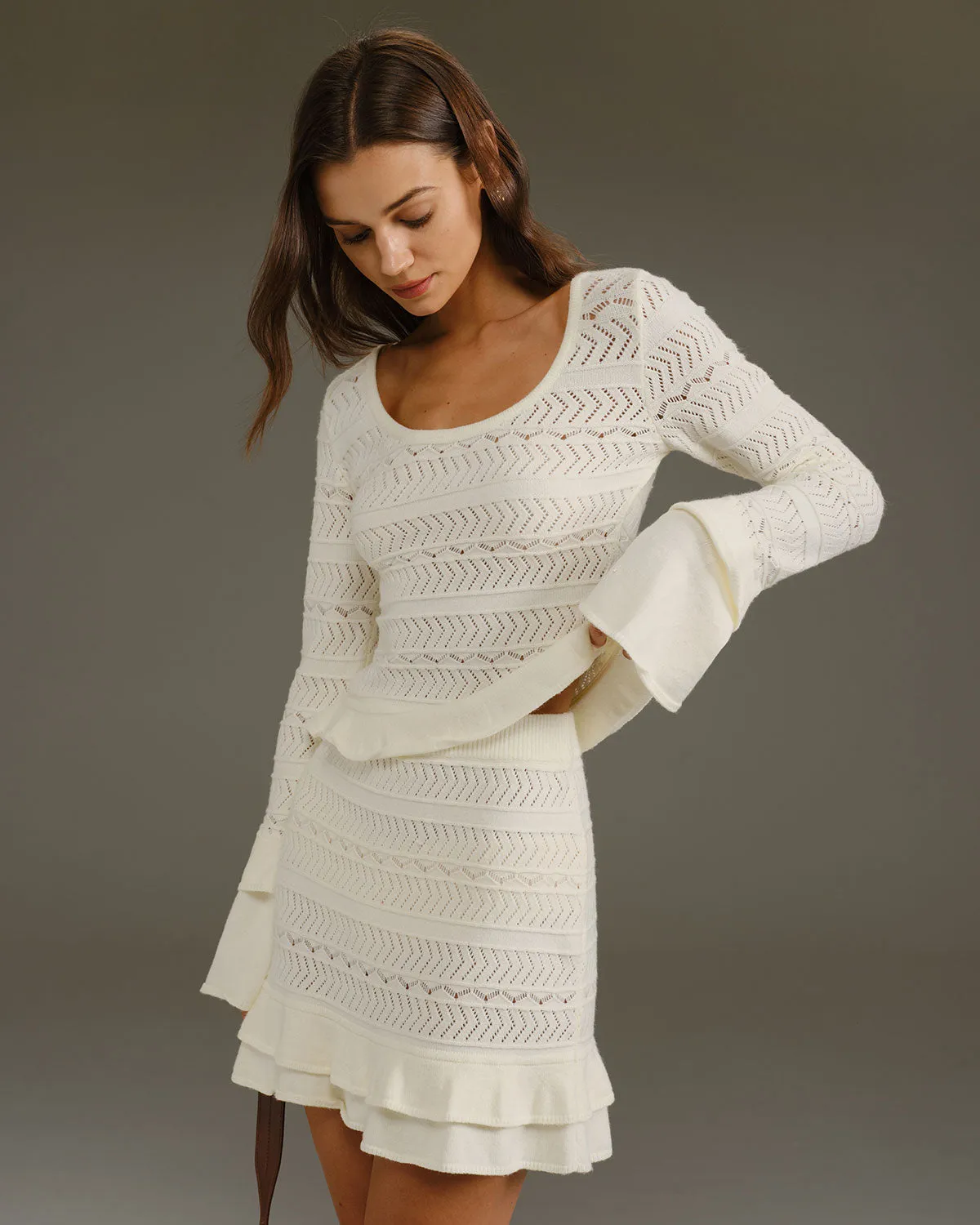 Beige High Waisted Knit Mini Skirt sold by rihoas product image thumbnail 3